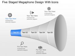 Rg five staged megaphone design with icons powerpoint template