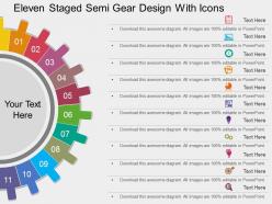 Rh eleven staged semi gear design with icons flat powerpoint design
