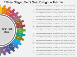 Ri fifteen staged semi gear design with icons flat powerpoint design