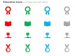 Ribbon book trophy on podium medal ppt icons graphics