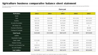Rice Farming Business Agriculture Business Comparative Balance Sheet Statement BP SS