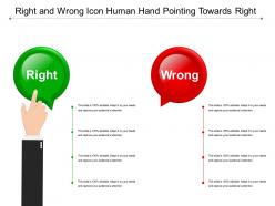 Right and wrong icon human hand pointing towards right