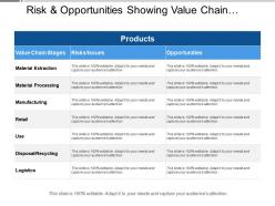 Risk and opportunities showing value chain stages and risks