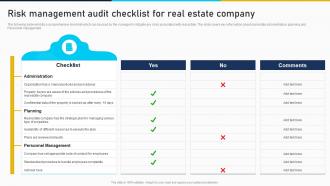 Risk Management Audit Checklist For Real Estate Company Developing Risk Management