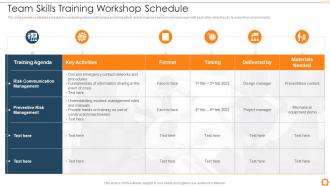Risk Management Commercial Development Project Team Skills Training Workshop Schedule
