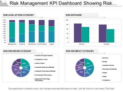 Risk management kpi dashboard showing risk level exposure and impact category