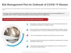 Risk management plan for outbreak of covid 19 disease ppt icon designs