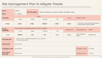 Risk Management Plan To Mitigate Threats Implement Merchandise Improve Sales