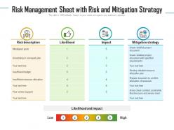 Risk management sheet with risk and mitigation strategy