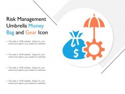 Risk management umbrella money bag and gear icon