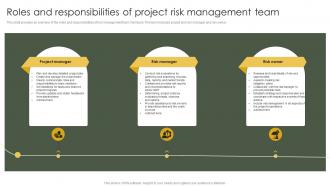 Risk Mitigation And Management Plan Roles And Responsibilities Of Project Risk Management Team