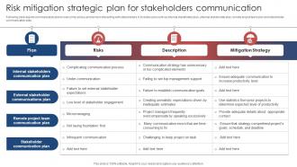 Risk Mitigation Strategic Plan For Stakeholders Communication