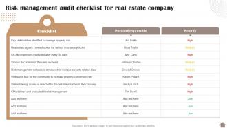 Risk Reduction Strategies Stakeholders Risk Management Audit Checklist For Real Estate Company