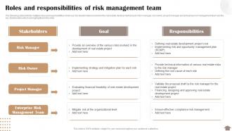 Risk Reduction Strategies Stakeholders Roles And Responsibilities Of Risk Management Team Contd