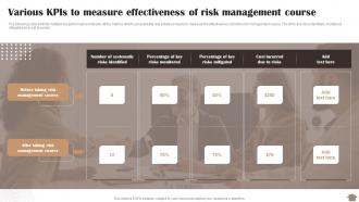 Risk Reduction Strategies Stakeholders Various Kpis To Measure Effectiveness Of Risk Management Course