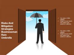 Risks and mitigation strategies businessman rain umbrella powerpoint layout