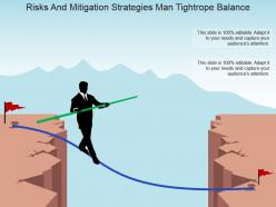 Risks and mitigation strategies man tightrope balance powerpoint slide inspiration