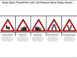 Road signs powerpoint with left reverse bend steep ascent descent narrow and wideness roads ahead