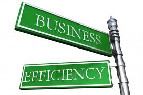 Road signs showing concept of business efficiency stock photo