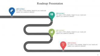 A roadmap presentation slide with four editable points marked by icons
