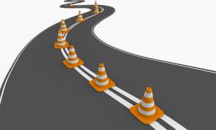 Roadmap with traffic cones stock photo