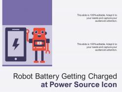 Robot Battery Getting Charged At Power Source Icon