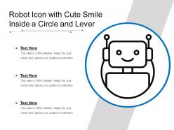 Robot icon with cute smile inside a circle and lever