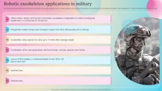 Robotic Exoskeleton Applications In Military Ppt Diagram Graph Charts