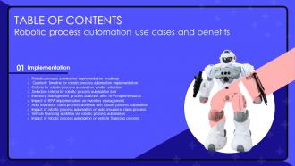 Robotic Process Automation Use Cases And Benefits For Table Of Contents