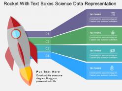 Rocket with text boxes science data representation flat powerpoint design