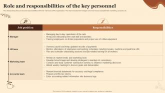 Role And Responsibilities Of The Key Personnel Planning A Coffee Shop Business BP SS