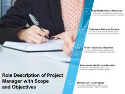 Role description of project manager with scope and objectives