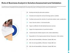 Role of business analyst in solution assessment and validation solution assessment and validation