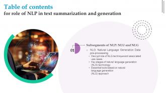 Role Of NLP In Text Summarization And Generation Table Of Contents AI SS V