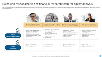 Roles And Responsibilities Of Financial Research Team For Equity Analysis