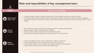 Roles And Responsibilities Of Key Management Confectionery Business Plan BP SS