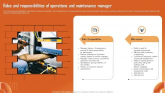 Roles And Responsibilities Of Operations And Maintenance Manager