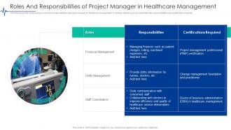 Roles And Responsibilities Of Project Manager In Healthcare Management