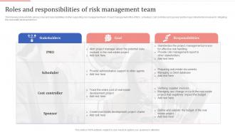 Roles And Responsibilities Of Risk Management Team Optimizing Process Improvement