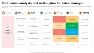 Root Cause Analysis And Action Plan For Sales Manager