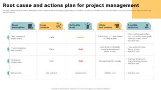 Root Cause And Actions Plan For Project Management