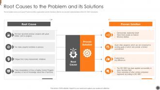 Root Causes To The Problem And Its Solutions ISO 9001 Certification Process Ppt Brochure