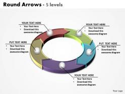 Round arrows split up in colorful 5 levels powerpoint diagram templates graphics 712