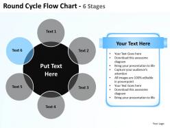 Round cycle flow chart 6 stages shown by big black circle and surrounding powerpoint templates 0712