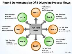 Round demonstration of 8 diverging process flows circular motion powerpoint slides