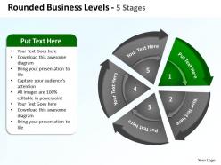 Rounded busines levels 5 stages chart split up with concentric arrows powerpoint templates 0712