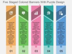 Rp five staged colored banners with puzzle design flat powerpoint design