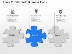 Rq three puzzles with business icons powerpoint template
