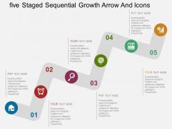 Rs five staged sequential growth arrow and icons flat powerpoint design