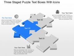 Rt three staged puzzle text boxes with icons powerpoint template